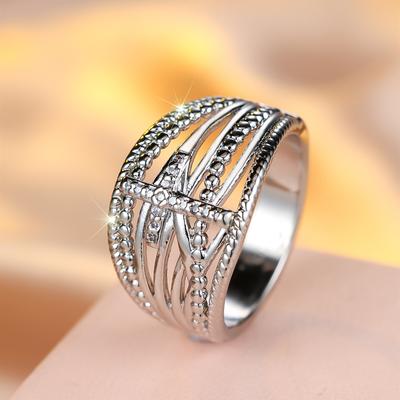 Anelli semplici con croce multistrato color argento per donna e uomo, alla moda, da indossare ogni giorno, per feste, gioielli versatili.