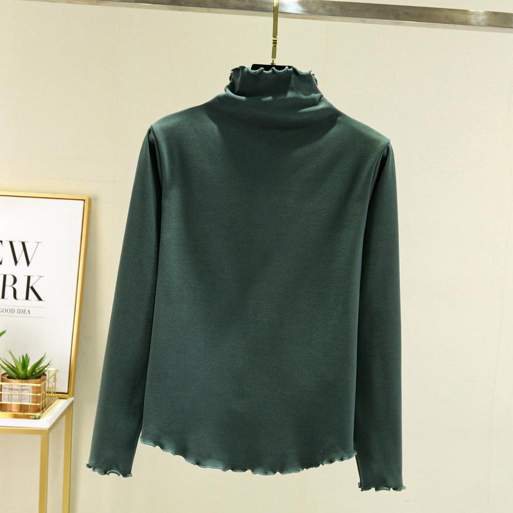 Women's Mock Neck Long Sleeve Top Slim Fit Casual Fleece Lined Solid Color Thermal Knit Shirt