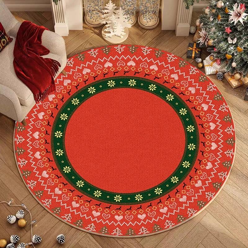 Christmas Circular Carpet Red Christmas Tree Pattern Rug Living Room Bedroom Non Slip Floor Mat Christmas Gift New Year's Gift