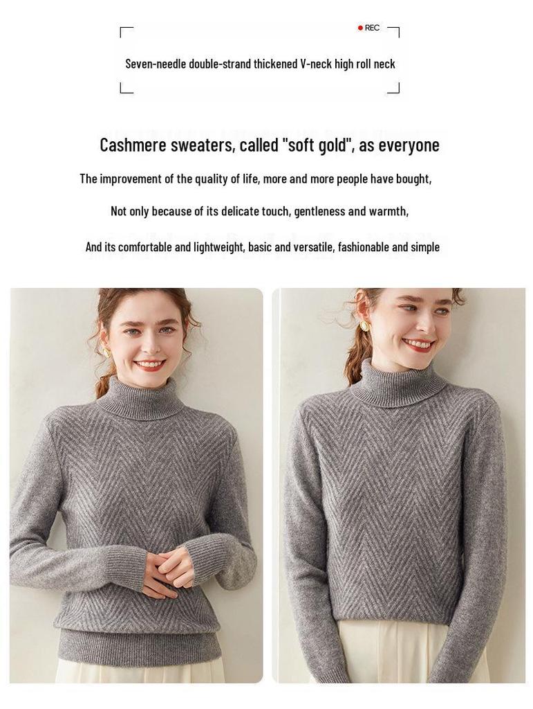Women's Plus Size High Neck Cashmere Cable Knit Sweater - Thick Loose Pullover for Autumn/Winter