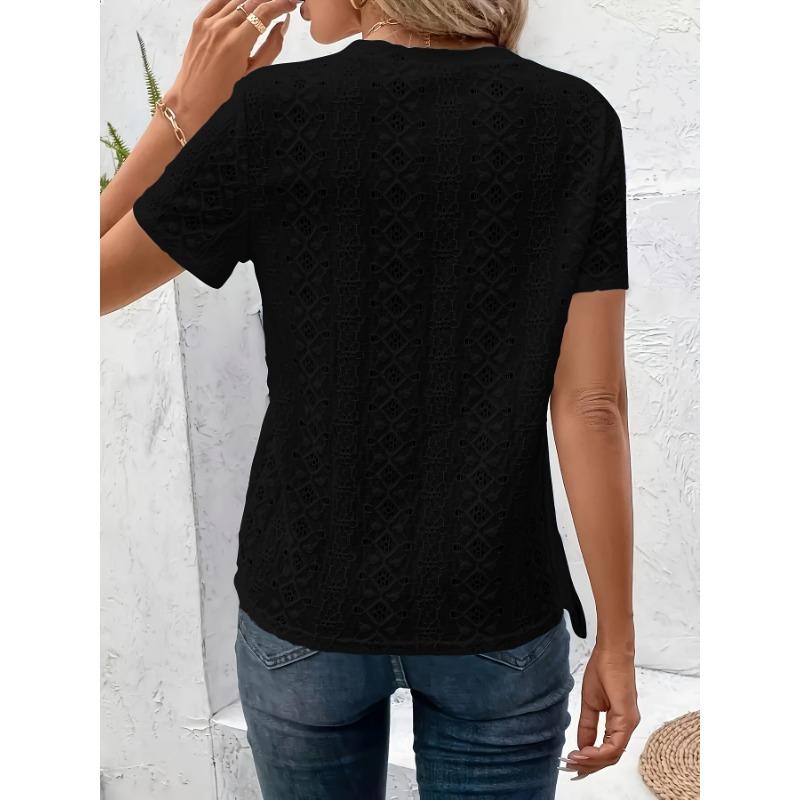 JKASHDK Women's Fashion Casual Summer Spring Solid Color Print Short Sleeve O-Neck Blouses & Shirts