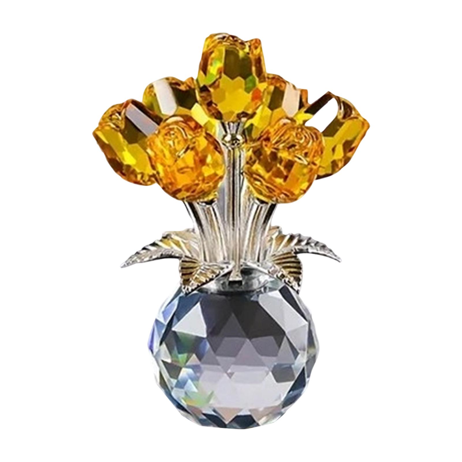 

Colorful Rose Crystal Figurine With Vase | Handmade Flower Ornament Home Table Decor One Size жовтий