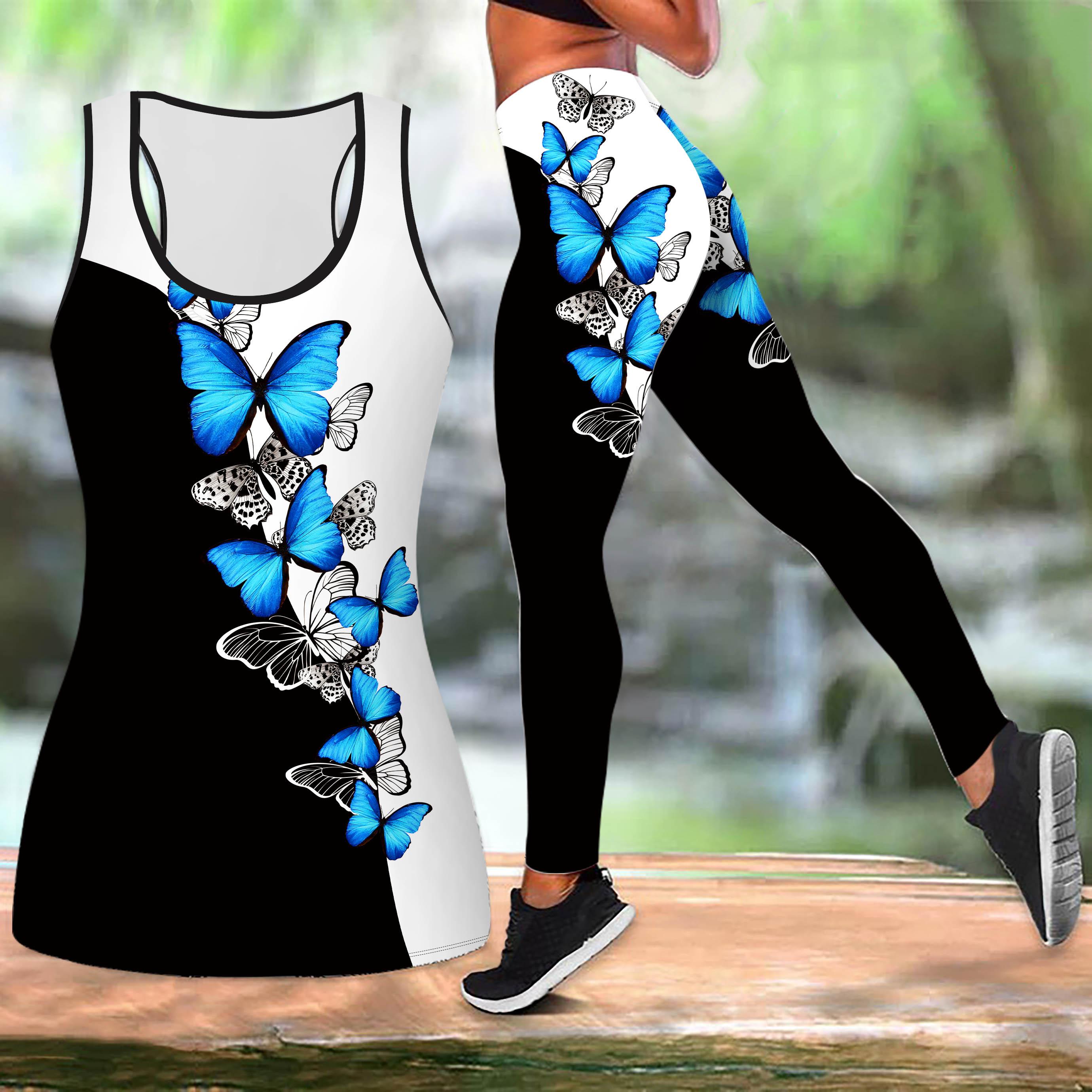 

Звездный свет бабочка принт йога костюм для женщин модные леггинсы для тренировок фитнес спорт повседневный комплект для йоги спортивный костюм XL синий