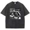 Streetwear Cat T Shirt Vintage Washed Cotton T-Shirt Hip Hop Graphic Tee Casual Streetwear Spring Summer