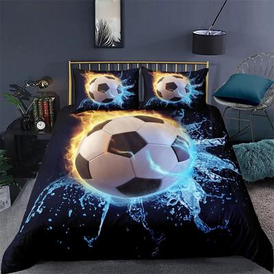 Soccer Duvet Cover Set King Queen Full Size Football Pattern Polyester Comforter Cover For Kids Teens Soccer Lover Bedding Set