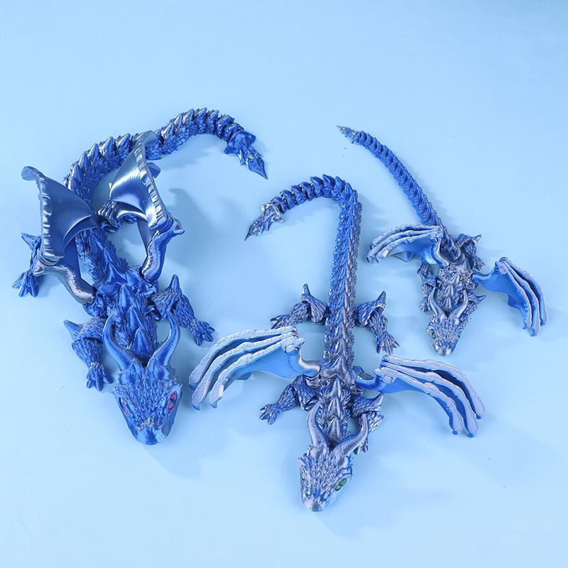 3D-gedruckte geflügelte Kutsche Drachenfigur mit zufälligen Augen Art Deco Harz Drachenskulptur Tischplatte Tierisches Thema Dekorationen