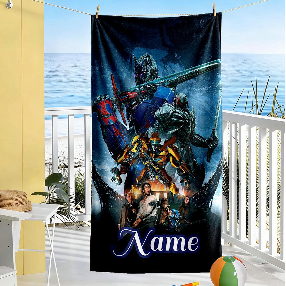 Transformers Fans Customize Your Name Beach Towel High Absorbency & Quick-Dry Suitable for Swimming Gym Camping Yoga Vacation