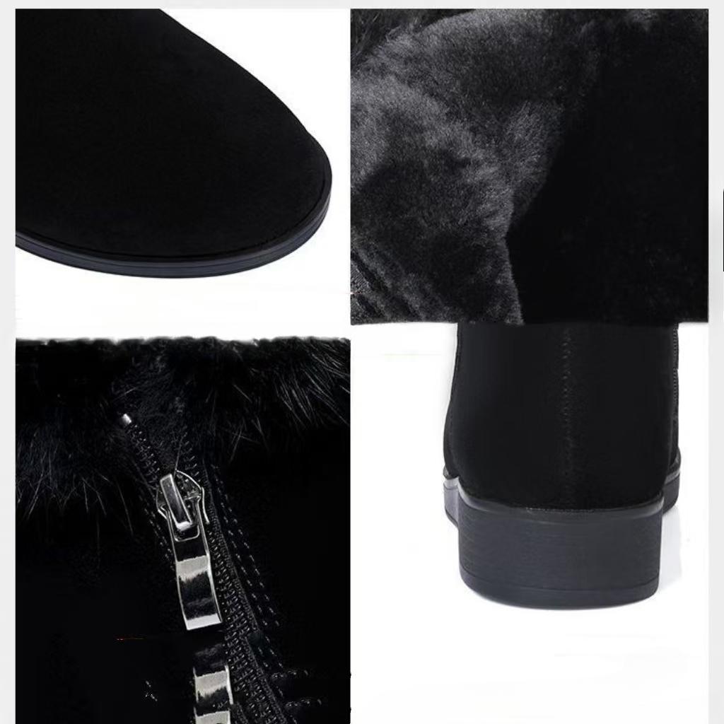 Plüsch Damenstiefel Bequeme Stiefeletten Mode Fell Schneestiefel Reißverschluss Winter Damen Baumwollschuhe Flache Sohle Rutschfeste Stiefel