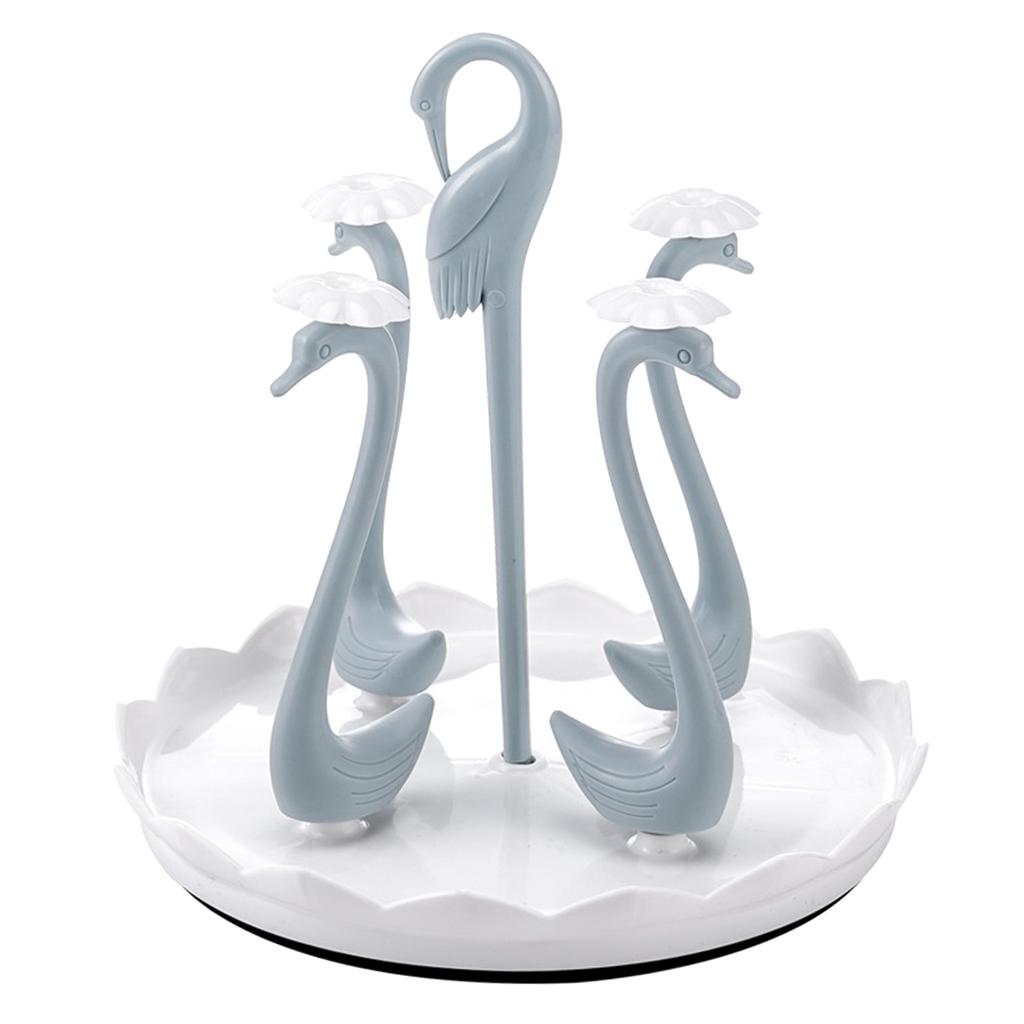 Swan Cup Holder with Rotating Drip Tray Plastic Rotatable Drinking Cup Drainer Stand Rack for Home