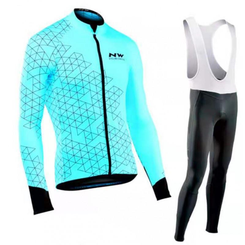 Thin NW Fleece Long Sleeve Cycling Jerseys Set Men Women Moisture Wicking Bike Riding Wear