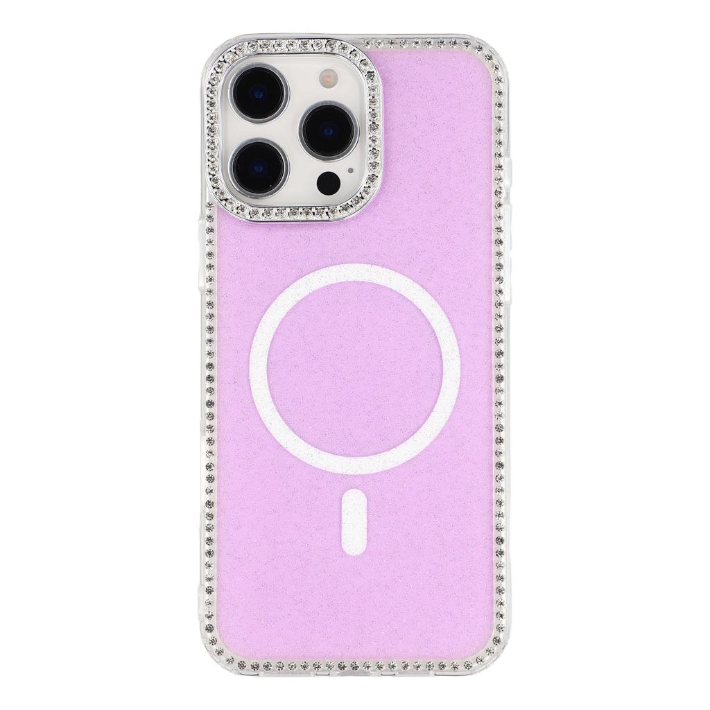 For iPhone 16 Pro Max Case Compatible with MagSafe Rhinestone Edge Glitter Back TPU + PC IMD Phone Cover