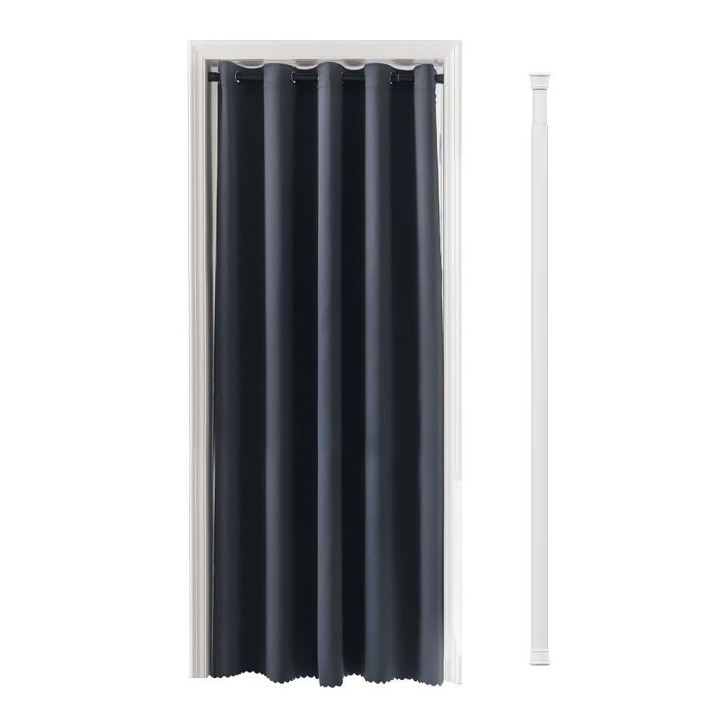 

YKFN Перегородка для комнаты с натяжением Скандинавская 250см 100см Комната Сплошная Люверсы Натяжной стержень Перегородка Дверь Тепло Холод 1 Штора темно-синяя, Изолированная, Теплоудерживающая,