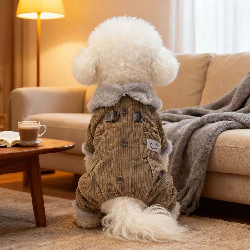 

Pet Winter Corduroy Coat with Leash Hole - Fleece-Lined Small Dog Jacket Extra Small темно-зелений колір