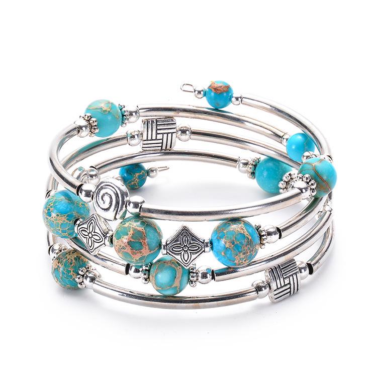 Bohemian Style Natural Turquoise Wrap Bracelet for Women - Multilayer Design
