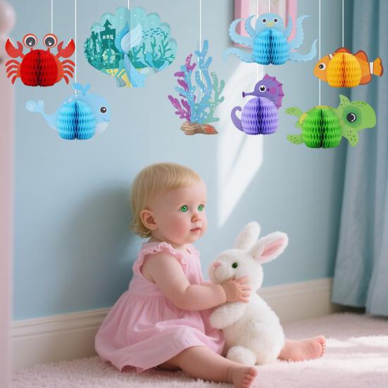 Ocean Sea Animal Honeycomb Centerpiece Under The Sea Party Decorations Fish Crab Turtle Seahorse Ocean Theme Birthday Party Supplies