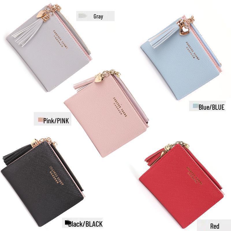Korean Style Women's Trendy Leather Wallet - Short Cross-grain, Snap Closure, with Zippered Coin Purse