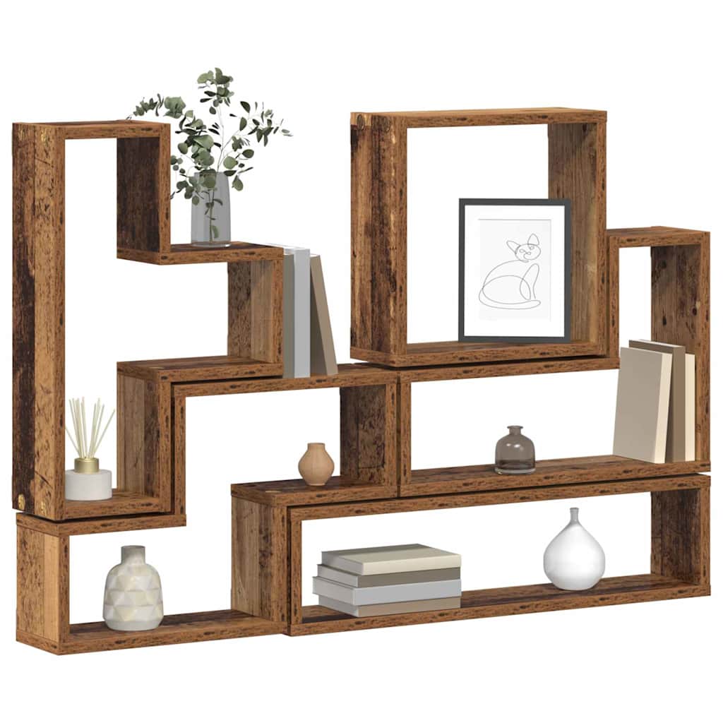 Wall Mounted Shelf with Storage Reclaimed Wood Look 96 x 12 x 64 cm