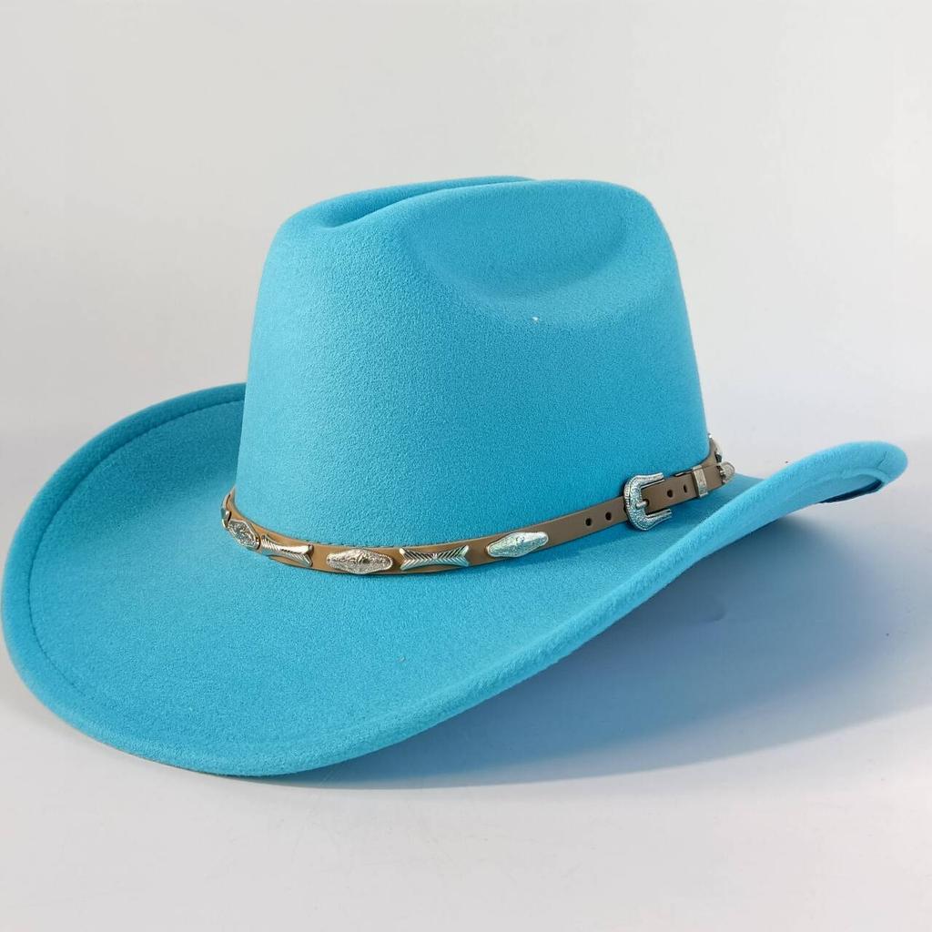 Stylish men's and women's felt hats cowboy hats soft felt hats with beige leather belts Panama hats outdoor parties hat.