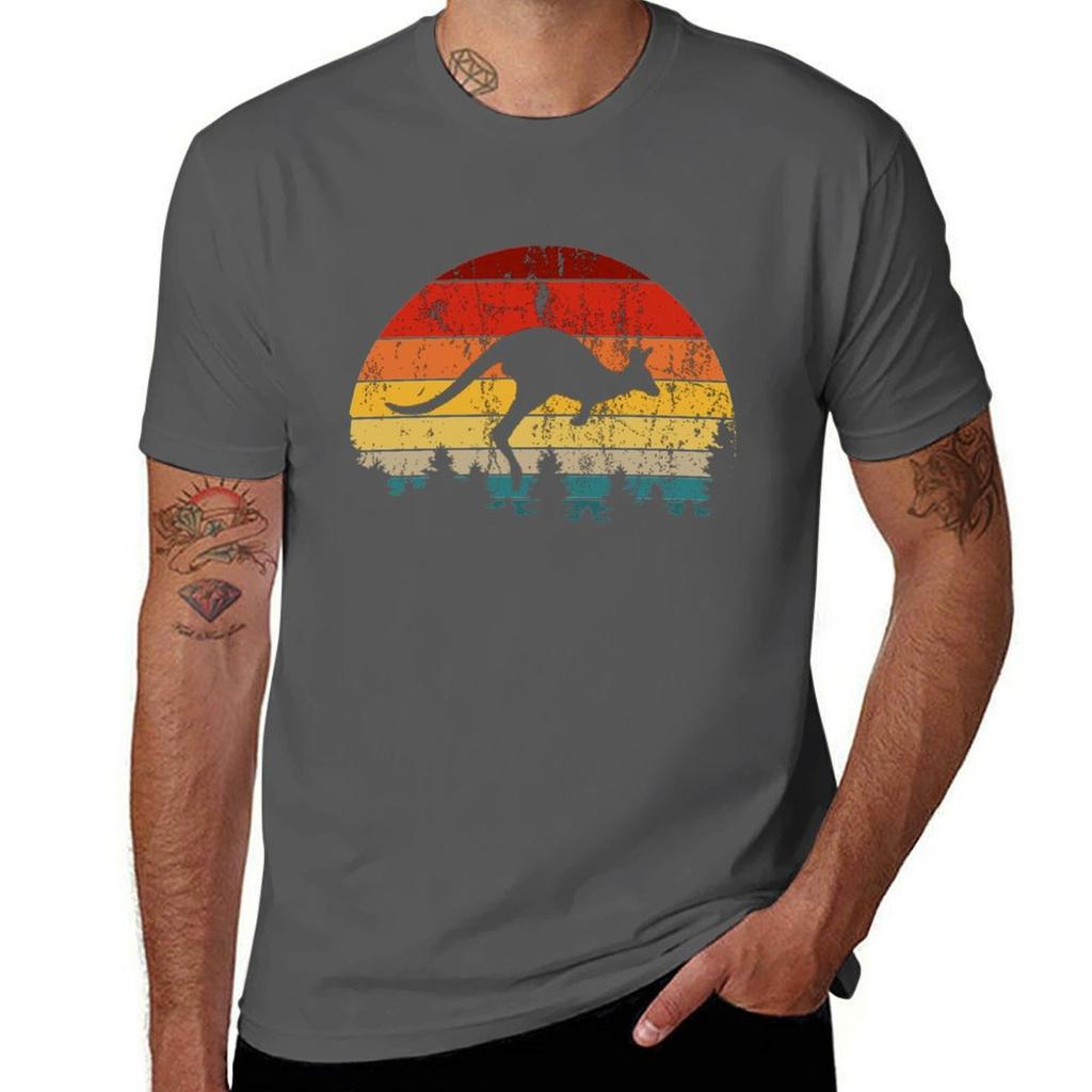 Sunset Kangaroo Tshirt Classic Crew Neck Cotton Tshirt