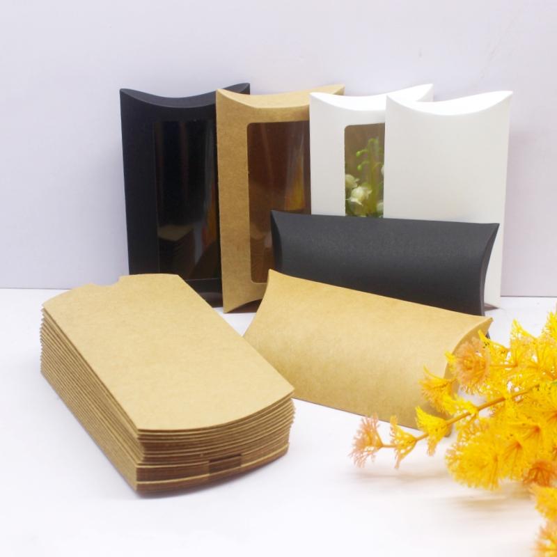 DIY Blank Paper Gift Box .Mutli Size Pillow Gift Box with Clear Pvc Window,kraft/white/black Paper Window Box for Gift 10pcs