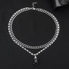 Stainless Steel Titanium Necklace With Crystal Accents Double Layered Chain Hip Hop Style Unisex Pendant Jewelry
