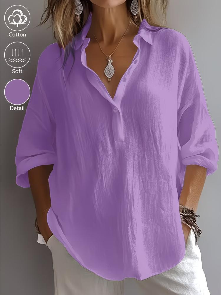 

Women S Elegant Classic 100% Solid Color Button- Collar 3/4 Sleeve Shirt, A Fashionable and Versatile Essential Top for Daily Outings and Office Wear 3XL фіолетовий