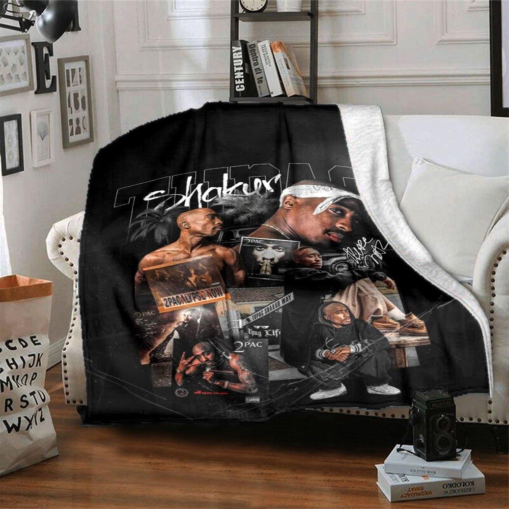 1 Stück 2Pac Hip Hop Decke Weich Leicht Ganzjahres Mehrzweck Überwurf für Sofa, Bett, Büro & Picknicks, Französischer Stil mit Ikonischem Albumcover & Zitaten