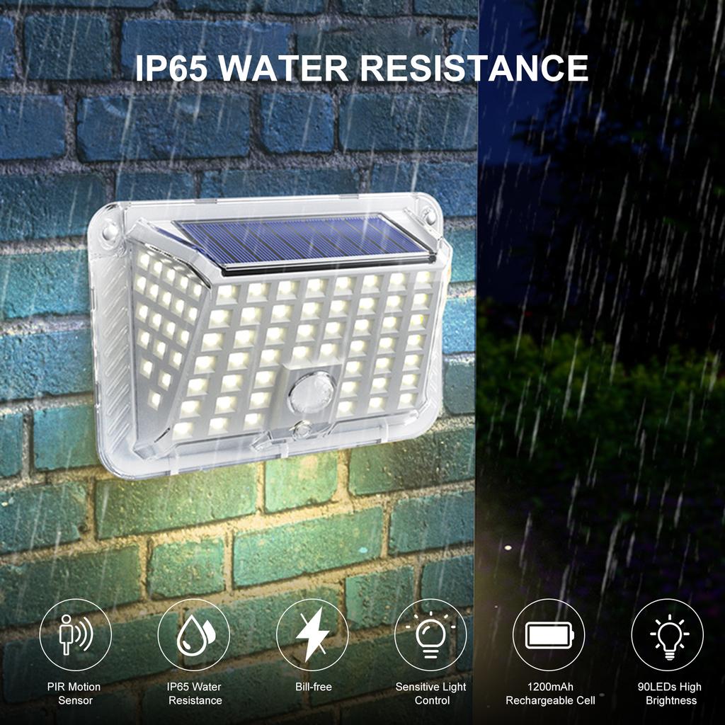 90 lysdioder solcelledrevet energilys utendørslampe Wall Street gjerdelys 3 lysmoduser Sensitive