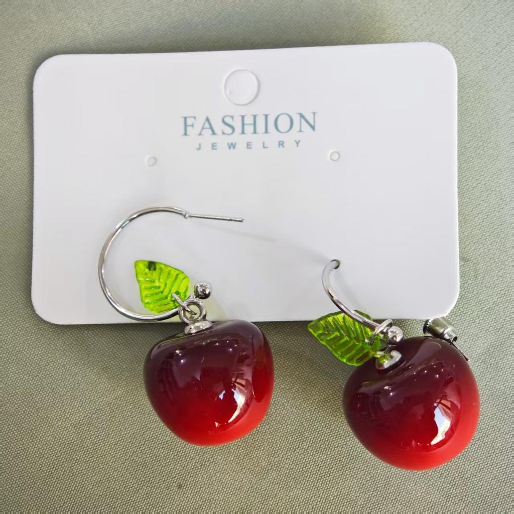 Fashion Red Cherry Earrings Women's New Delicate Super Fairy Cherry Earrings Pendant Premium Design Versatile Earrings