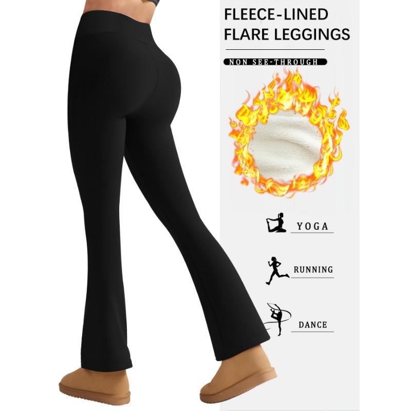 Women's Fleece Lined Flared Pants V-Waist Design Warm Leggings for Winter Casual