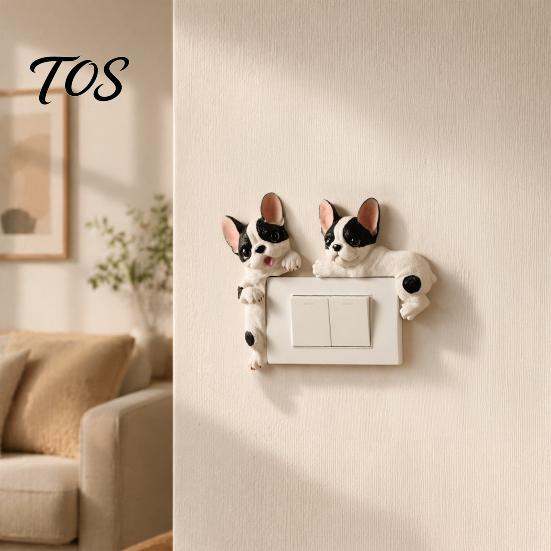 Decorazione Interruttore Luce Creativa 3D Bulldog Francese Copertura in Resina, Cane Cartone Animato Carino Copertura Decorativa per Presa a Muro Senza Piastra a Fori, Animale Autoadesivo