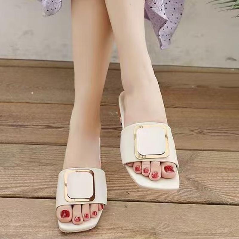 Fashion Women High Heel Slippers Summer Slip On Elegant Low Heel Shoes for Wedding Party Comfortable Non-slip Women's Slippers