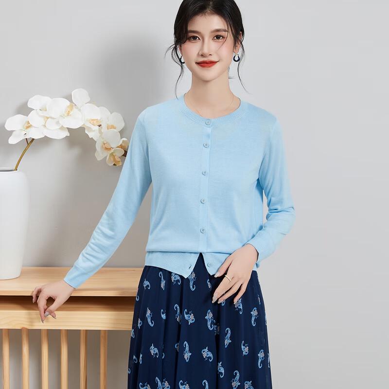 Jinjv Damen Rundhals Strickjacke aus Seidenmischung