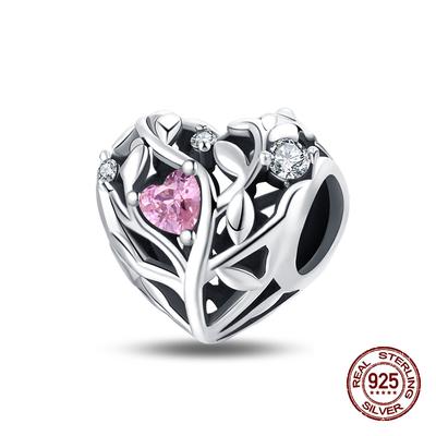Fits 3Mm Genuine Copper Charm Bead Tree Of Loving Life Pink Charm For Women Beautiful DoItYourself Birthday Jewellery Gift