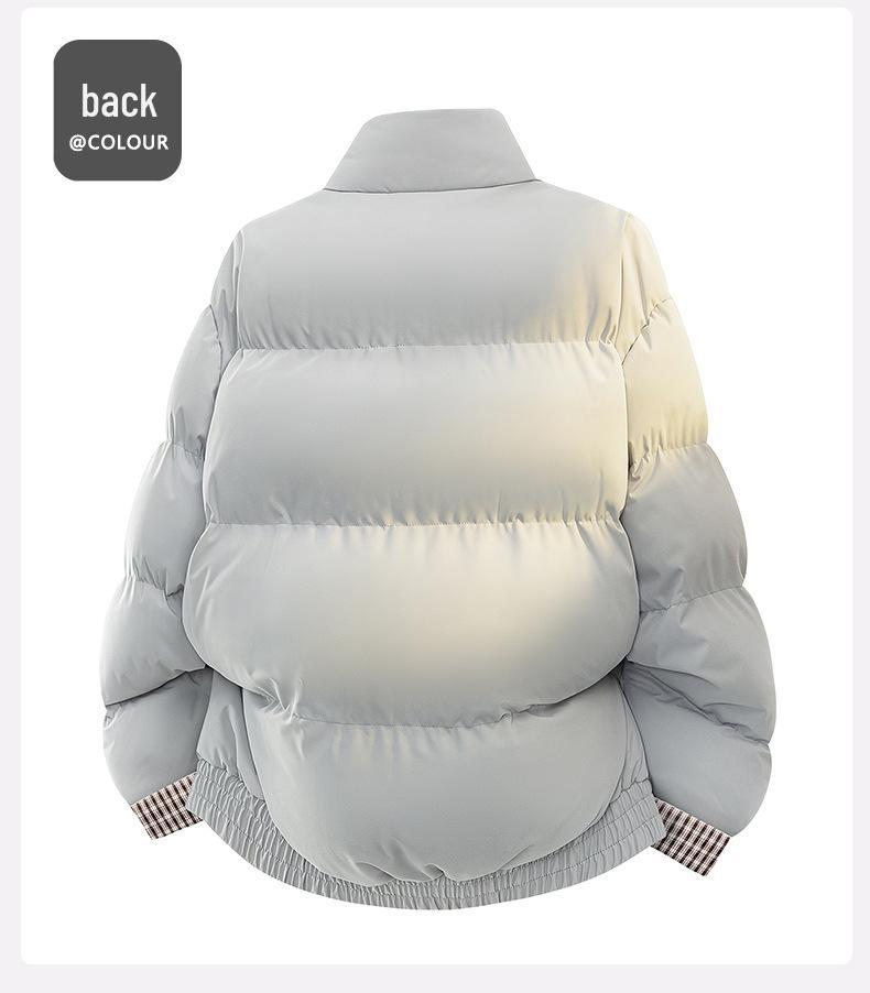 Męska Zimowa Modna Pikowana Kurtka Puffer w Kratę z Łatkami, Pogrubiona i Ciepła dla Par