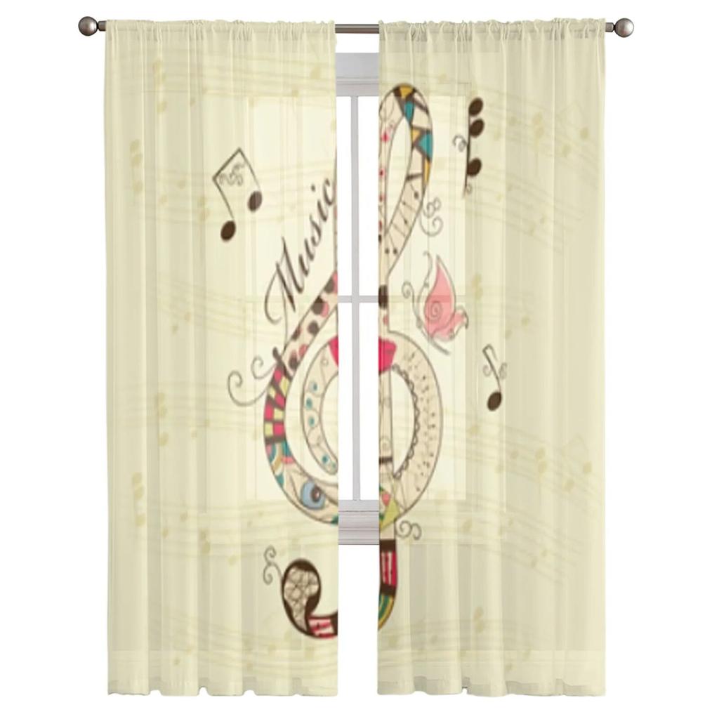 Kočičí hudební nota Hůlový tyl Závěsy do obývacího pokoje Ložnice Šifon Průsvitný voál Závěs na kuchyňské okno