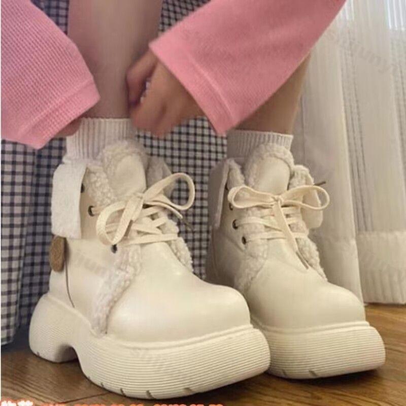 Водонепроникні снігові чоботи з ПУ шкіри Жіночі модні черевики на шнурівці з масивною платформою Бавовняні черевики Жіночі 2024 Зимові Товсті Плюшеві Теплі Черевики до щиколотки