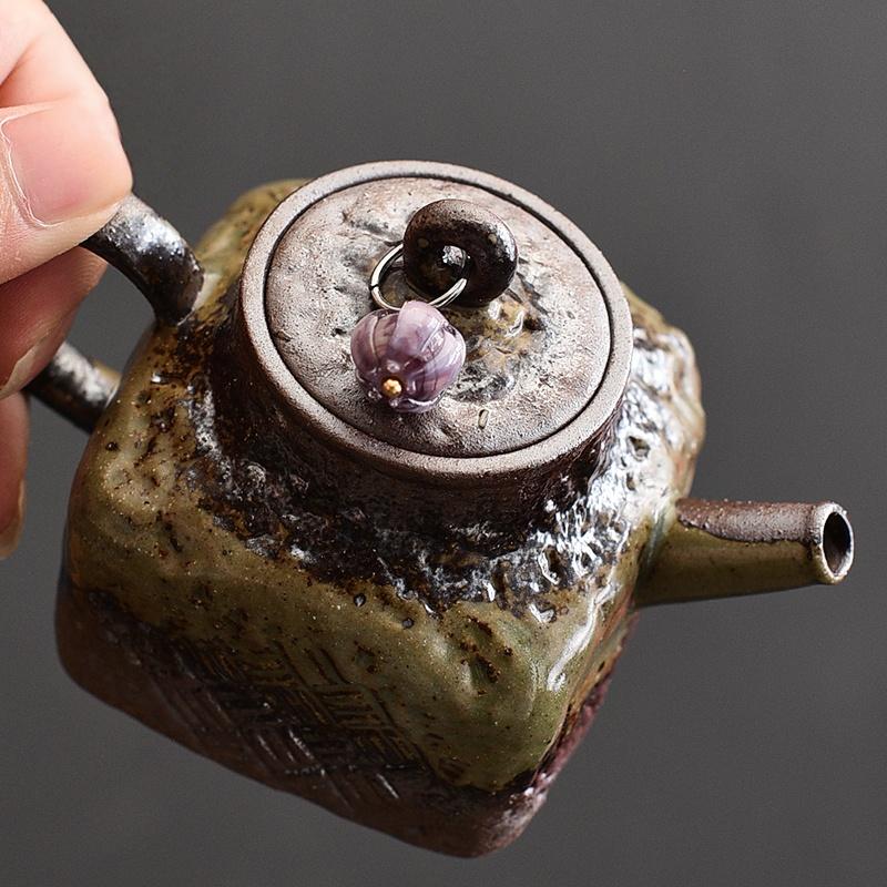 100ML Old Rock Mud Square Teapot  Retro Ceramic Tea Brewing Tea Pot Kung Fu Teapot Ball Hole Filter Tea Kettle Tea Ceremony