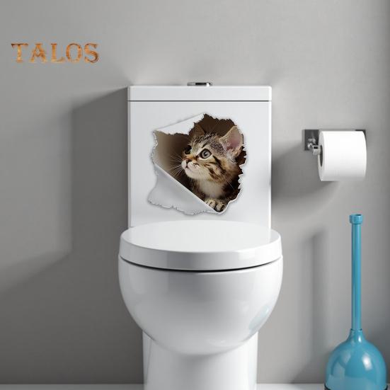 Katzen-Toilettenaufkleber mit kaputtem Loch, wasserdicht, entfernbar, selbstklebend, PVC, Wandkunst für Wohnzimmer und Badezimmer, 3D-Effekt, Simulation eines Kätzchens, Toilettensitzdeckel