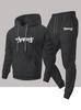 Men's fashionable casual two-piece set, new fleece-lined personalized letter print hooded shirt, sweatshirt and pants set