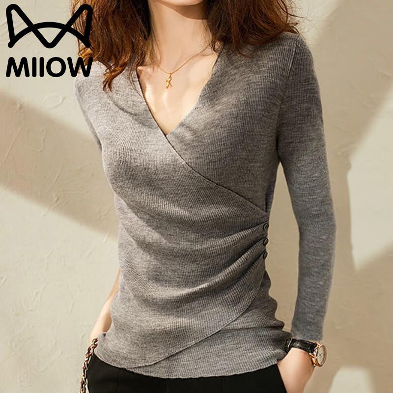 MiiOW Women's V-Neck Slim-Fit Long Sleeve Knit Sweater