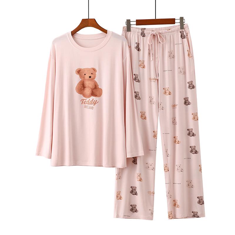 

Women s Cartoon Teddy Bear Pajama Set - Long-Sleeved, Loose, Round Neck, 2024 Autumn Collection One Size Fits 80-145 Jin