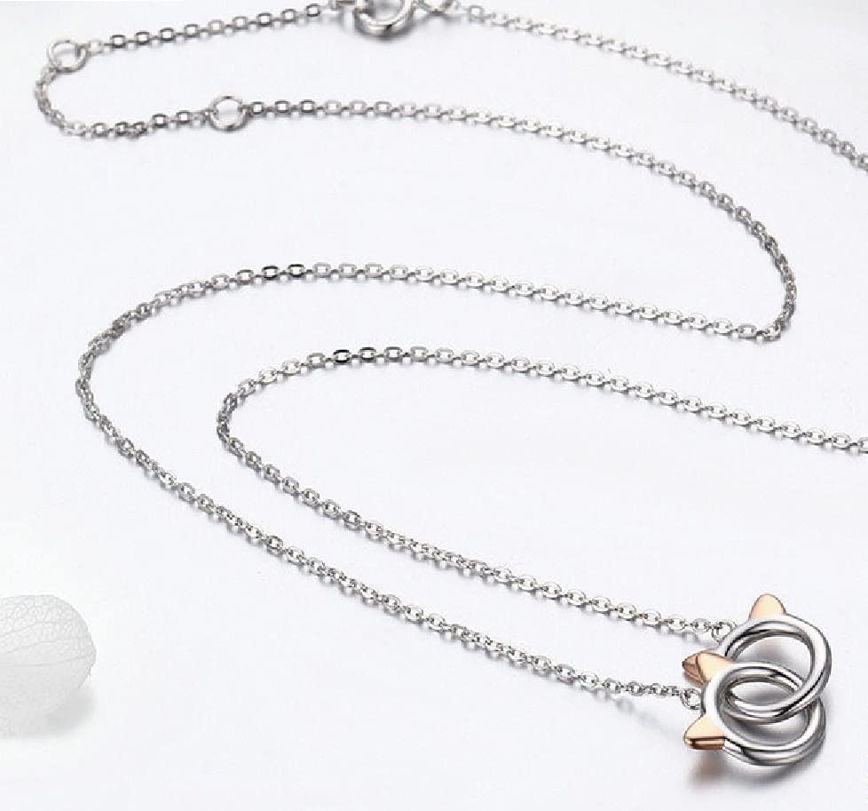 [Feel] Double Cat Ear Necklace] Silver S925 Women's Cute Cat Pendant Gift (Cat)