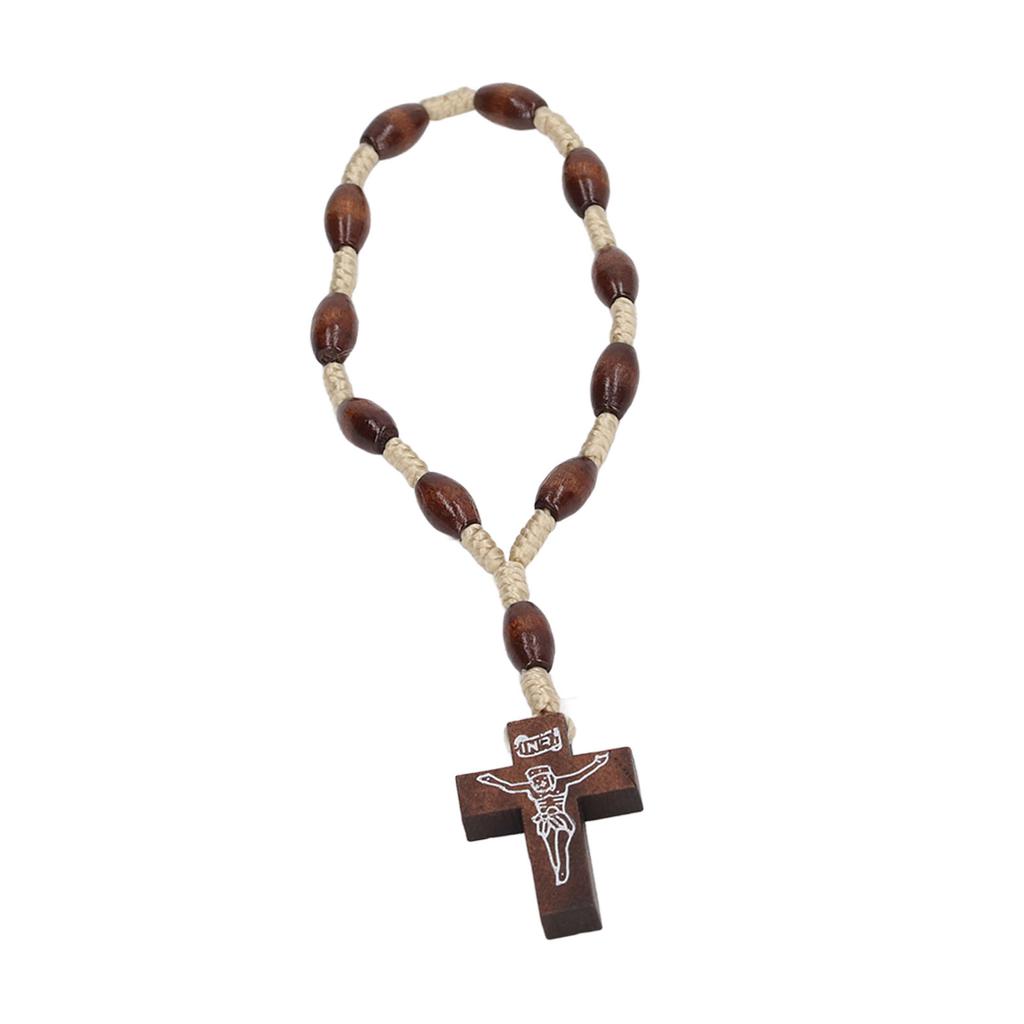 Wooden Rosary Small Portable Strong Wood Crucifix Style Hand Carved Catholic Rosary for Baptism