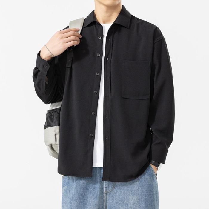 

Однотонная рубашка с длинным рукавом для мужчин на весну из японского чистого хлопка, красивая, свободная и простая куртка-рубашка 3XL