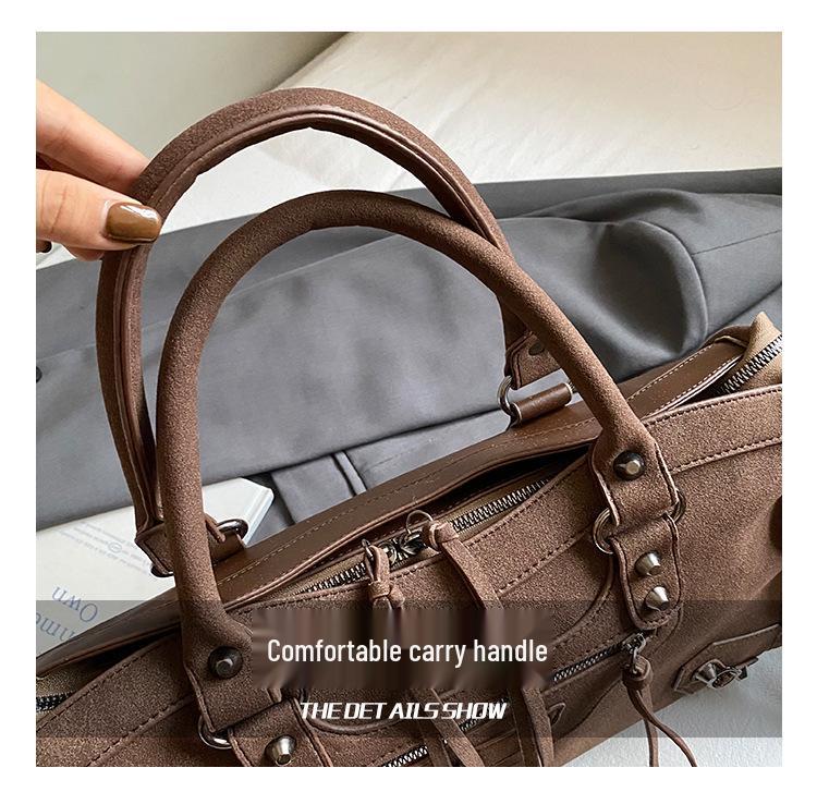 Trendsetting Matte Suede Rivet Motorcycle-Style Retro Crossbody Bag 2025: Large Capacity Handbag