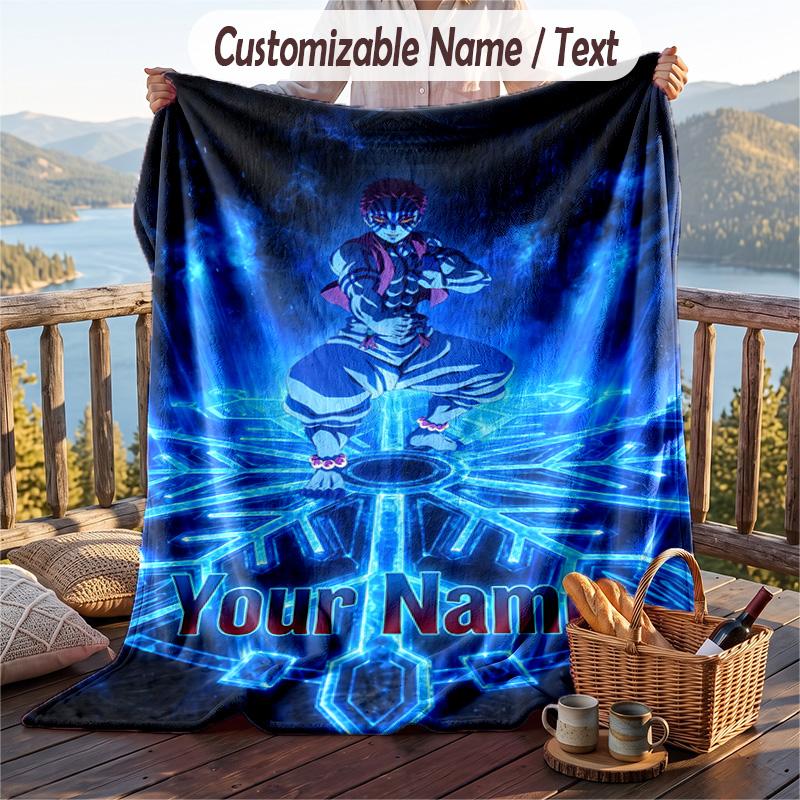 Personalized Flannel Throw Blanket,Demon Slayer Custom Printed Name, Cozy Plush Blanket For Home Use
