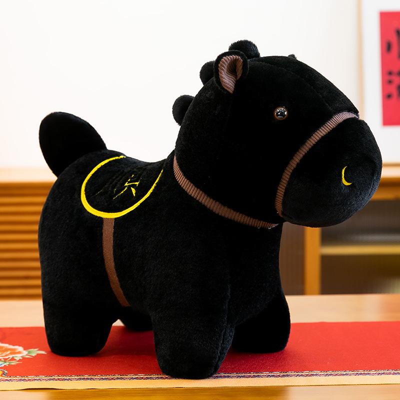 Neues Schwarzes Pferd Plüschtier Pony Puppe Stoffpuppe Tierkreiszeichen Jahr des Pferdes Maskottchen Heimschmuck