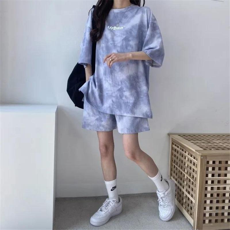 Women's Tie Dye Two Piece Set Urban Print Casual T-Shirt And Shorts Set