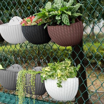 Wall Hanging Flowers Planter Imitation Rattan European Style Semicircle Plant Baskets for Outdoor Garden Balcony Planter Bucket